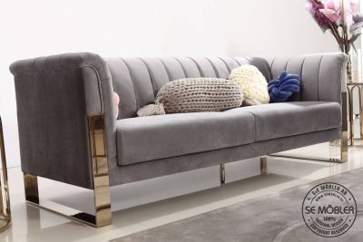 Moa 3-sits soffa sammet grå
