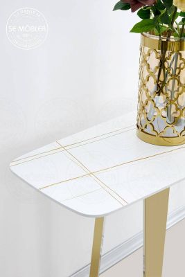Hilma Avlastningsbord Champagne Vit/Guld keramikskiva