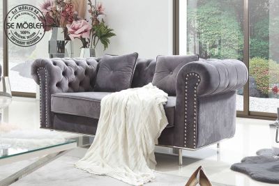 Malva 2-sits soffa sammet mörkgrå silver